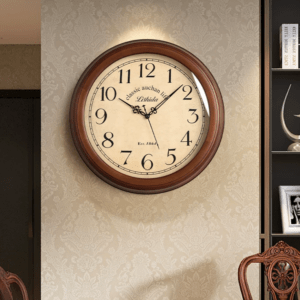 Vintage Solid Wood Silent Wall Clock for Living Room