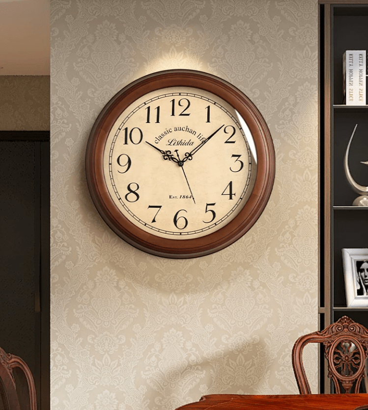 Vintage Solid Wood Silent Wall Clock for Living Room