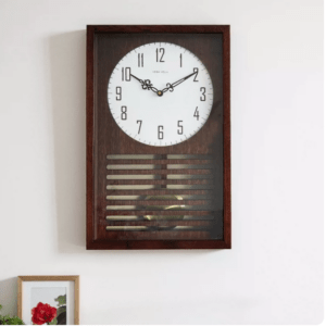 Mid-Century Vintage Quartz Swing Table Clock with Musical Chime & Solid Wood Wall Clock