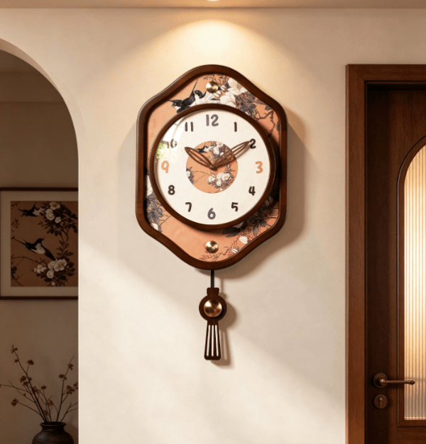 Mid-Century Luxury Solid Wood Wall Clock for Living Room