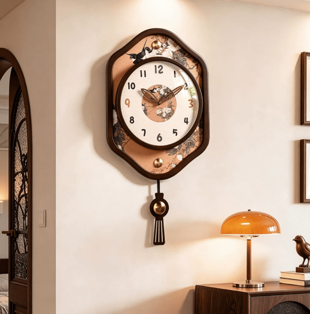 Mid-Century Luxury Solid Wood Wall Clock for Living Room