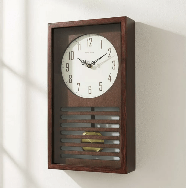 Mid-Century Vintage Quartz Swing Table Clock with Musical Chime & Solid Wood Wall Clock